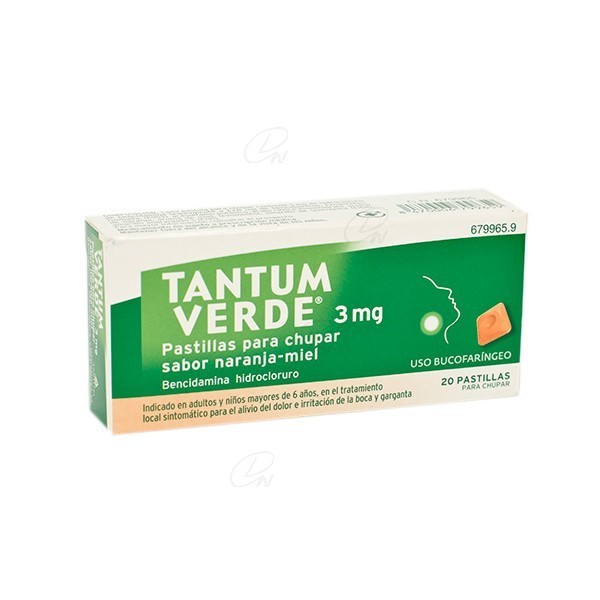 TANTUM VERDE 3 mg PASTILLAS PARA CHUPAR SABOR NARANJA-MIEL, 20 pastillas