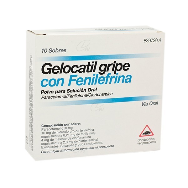 GELOCATIL GRIPE CON FENILEFRINA POLVO PARA SOLUCION ORAL, 10 sobres